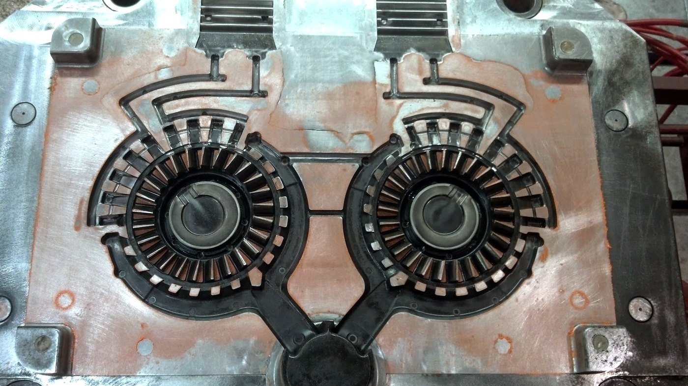 Close view of a production tooling surface in a shop